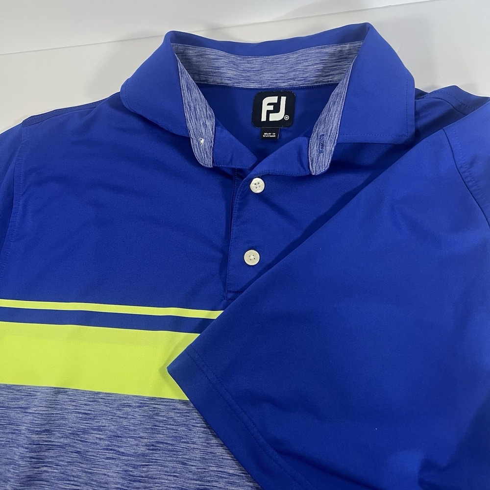 FootJoy Golf Polo Shirt Mens Medium Blue Green Stretch Performance Stripe Heathe
